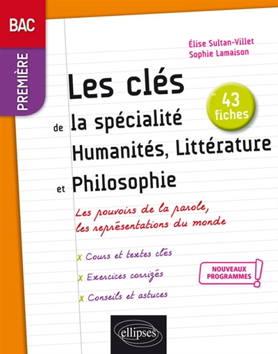 SPECIALITE HUMANITES, LITTERATURE ET PHILOS OPHIE - PREMIERE - NOUVEAUX PROGRAMMES - LAMAISON - ELLIPSES MARKET