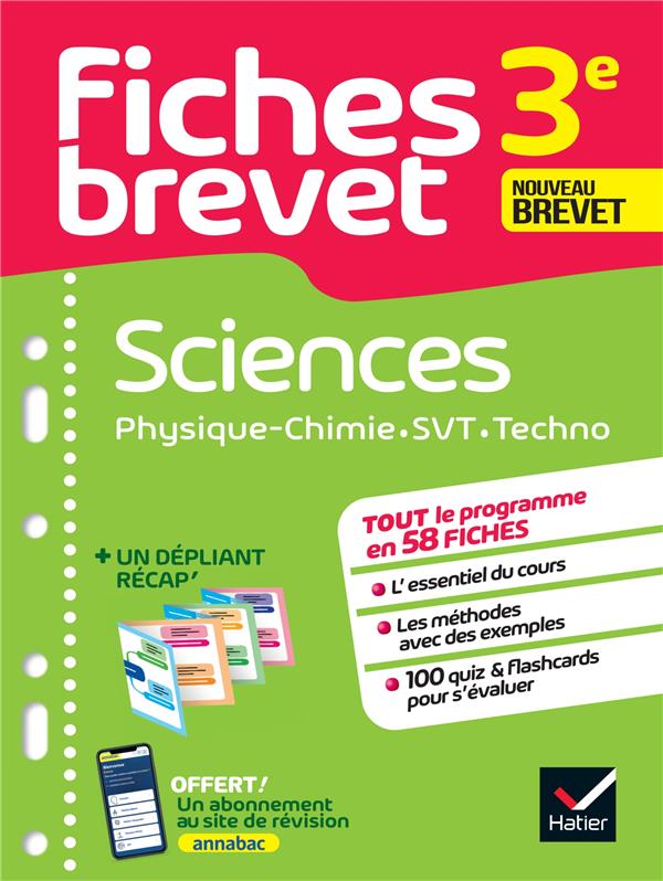 FICHES BREVET SCIENCES 3E - PHYSIQUE-CHIMIE, SVT, TECHNOLOGIE BREVET 2023 - FICHES DE REVISION & QUI - BIHOUEE/AUSSOURD - HATIER SCOLAIRE