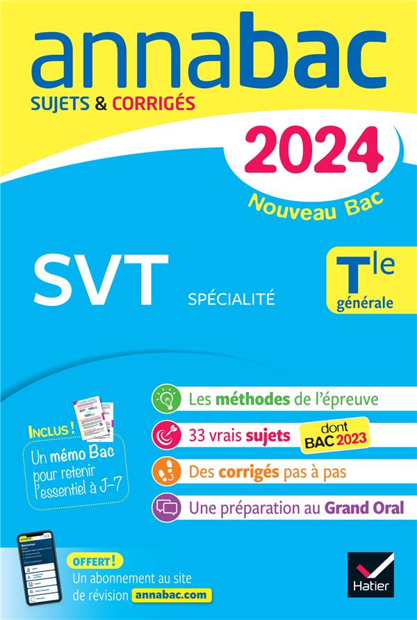 ANNALES DU BAC ANNABAC 2024 SVT TLE GENERALE (SPECIALITE) - SUJETS CORRIGES NOUVEAU BAC - BERGERON/HERVE - DIDIER