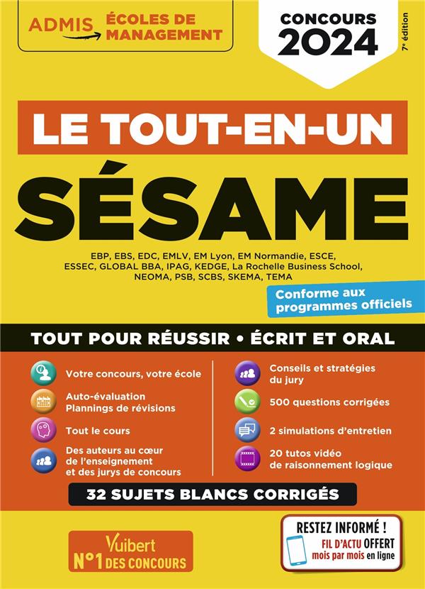 LE TOUT-EN-UN SESAME - 32 SUJETS BLANCS - ECRITS ET ORAUX - TUTOS OFFERTS - CONCOURS 2024 - BONNEROT/BOURSAT - VUIBERT