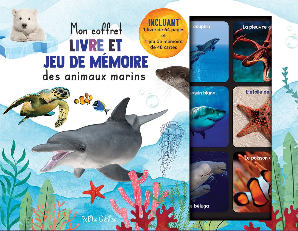 MON COFFRET LIVRE ET JEU DE MEMOIRE DES ANIMAUX MARINS - INCLUANT 1 LIVRE DE 64 PAGES ET 1 JEU MEMOI - CLAIRE SIMON - PETITS GENIES