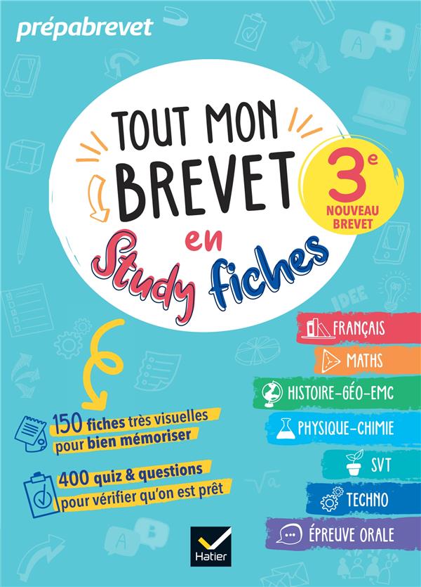 TOUT MON BREVET 2024 EN STUDYFICHES - 3E (TOUTES LES MATIERES) - FICHES VISUELLES #038; QUIZ POUR REVISE - ANDRE/AUSSOURD/HOOP - HATIER SCOLAIRE