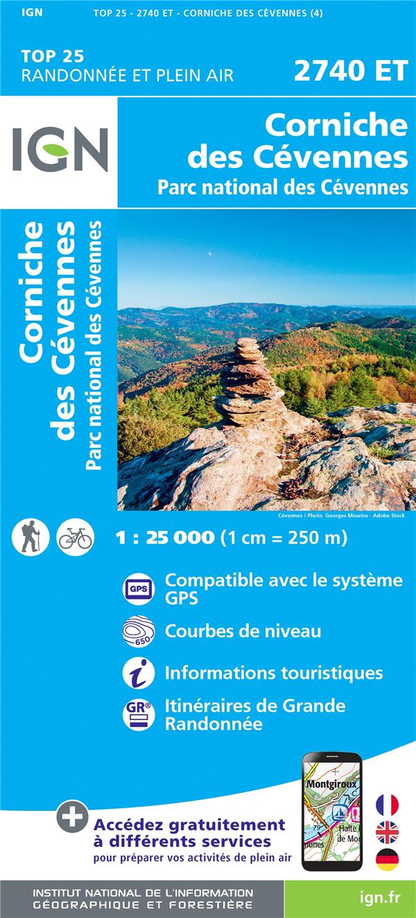 2740ET CORNICHE DES CEVENNES PN DES CEVENNES - COLLECTIF IGN - MICHELIN