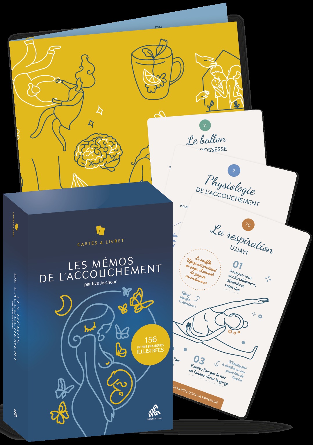 LES MEMOS DE L'ACCOUCHEMENT COFFRET - CARTES & LIVRET 156 FICHES PRATIQUES ILLUSTREES - Eve Aschour - MAMA