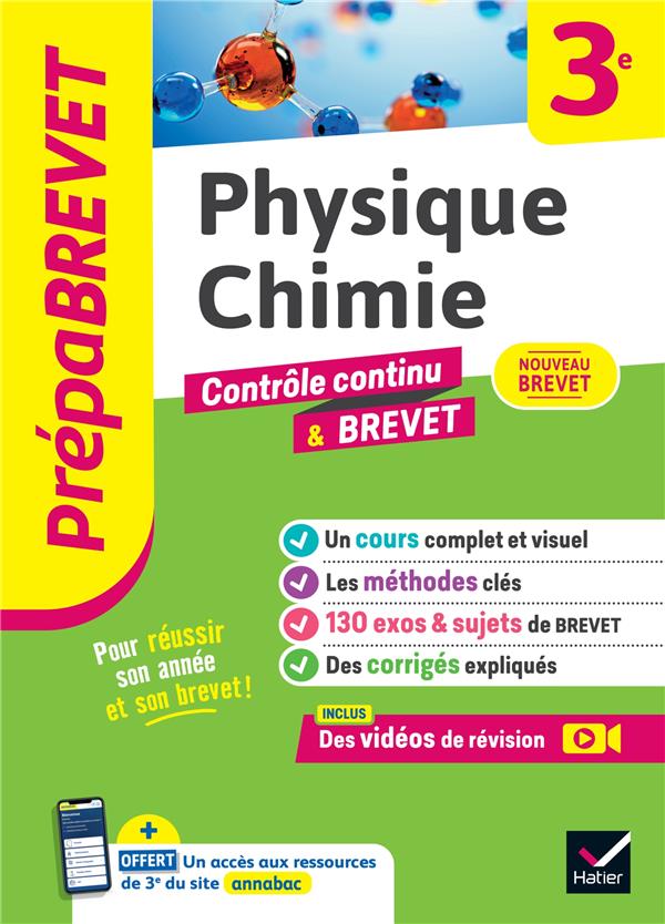 PREPABREVET PHYSIQUE-CHIMIE 3E - NOUVEAU BREVET 2025 - COURS, METHODES #038; SUJETS DE BREVET CORRIGES - CORMERAIS/CARRASCO - HATIER SCOLAIRE