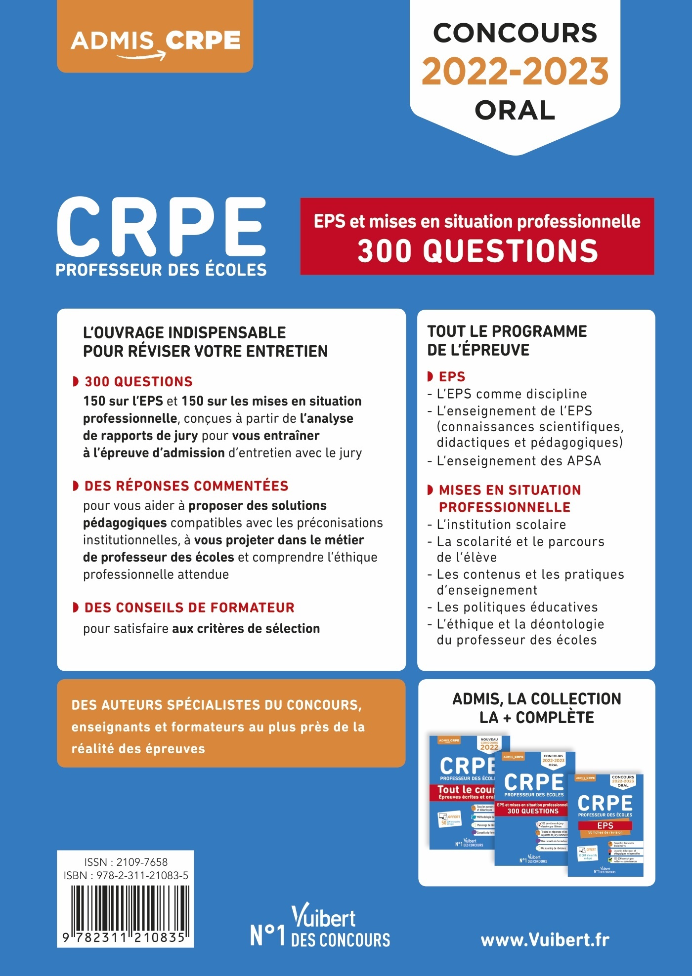 CRPE - CONCOURS DE PROFESSEUR DES ECOLES - 300 QUESTIONS SUR LA MISE EN SITUATION PROFESSIONNELLE ET - Marc Loison - VUIBERT