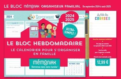 LE BLOC HEBDOMADAIRE ORGANISEUR FAMILIAL MEMONIAK, CALENDRIER SEPT. 2024 - AOUT 2025 - NESK - NC