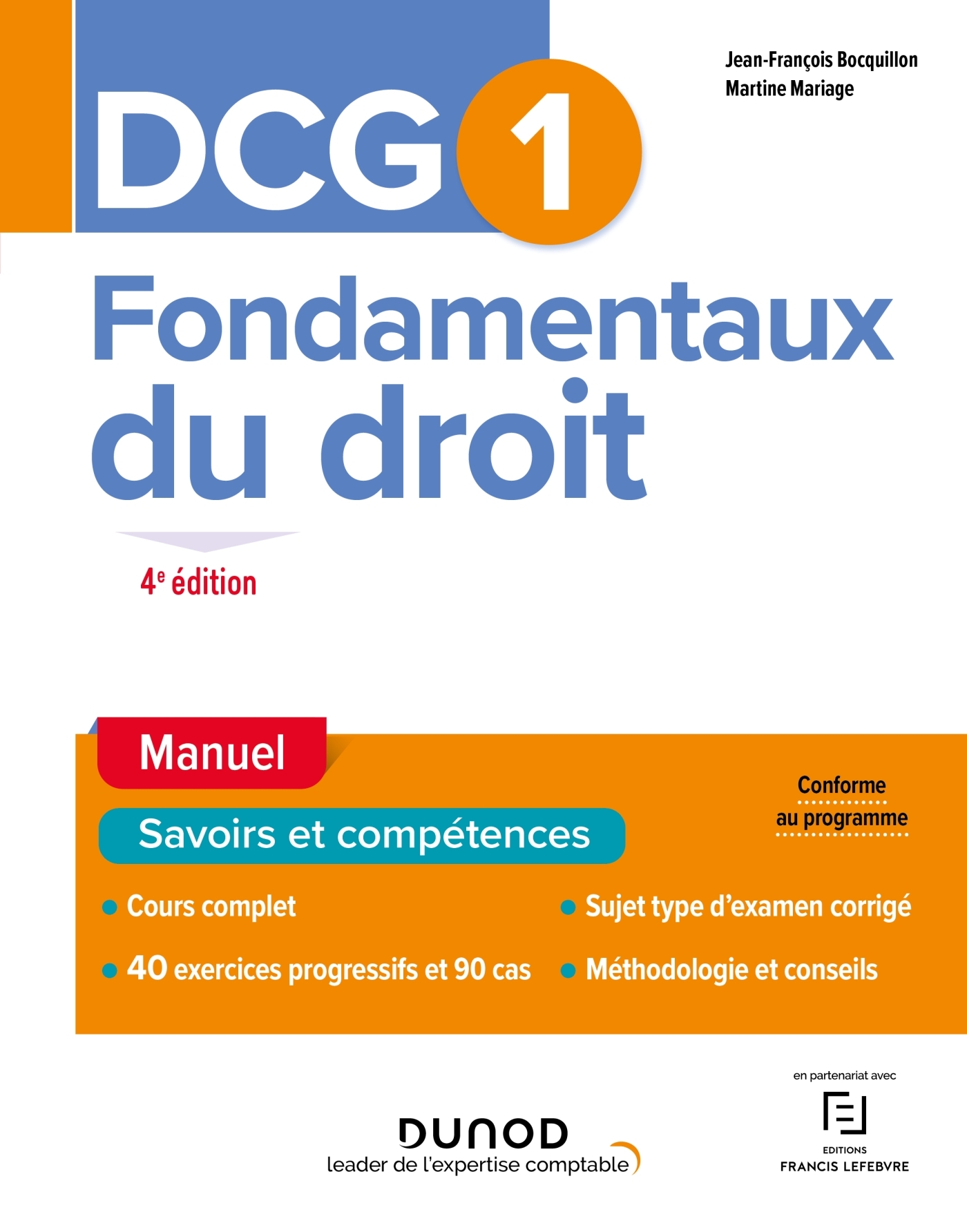 DCG 1 Fondamentaux du droit - Manuel  4e éd. - Bocquillon Jean-François, Mariage Martine - DUNOD