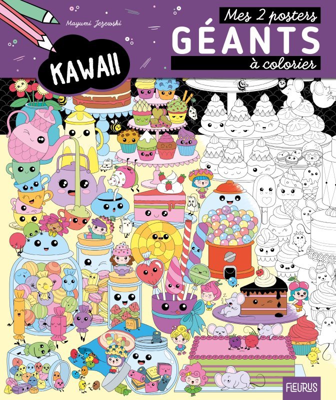 Mes 2 posters géants à colorier - Kawaii - Jezewski Mayumi - FLEURUS