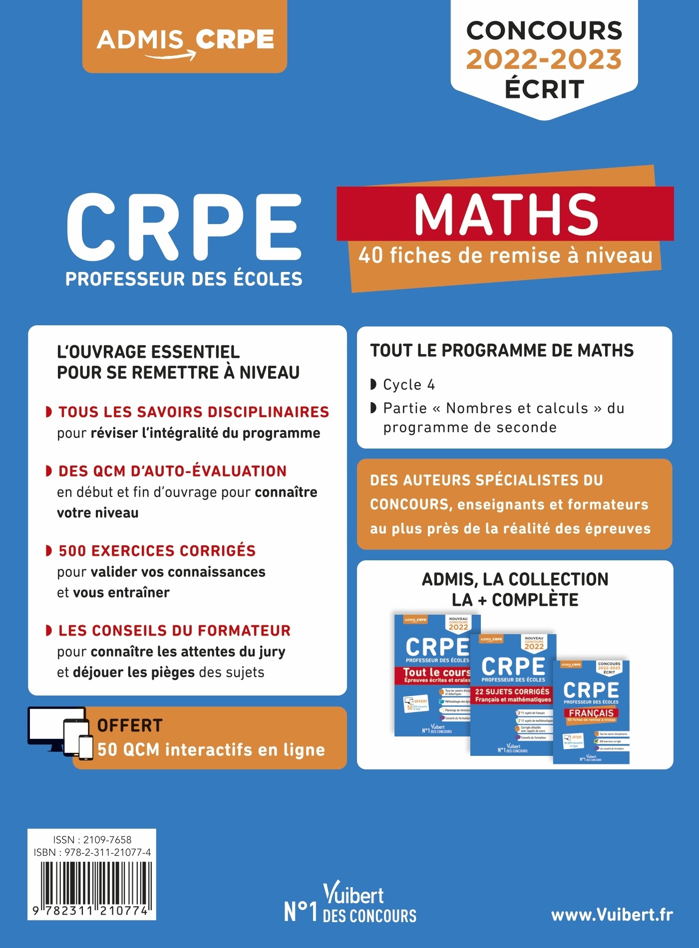 CRPE - Concours Professeur des écoles - Maths - 40 fiches de remise à niveau - Loison Marc, Greff Éric, Mul André - VUIBERT