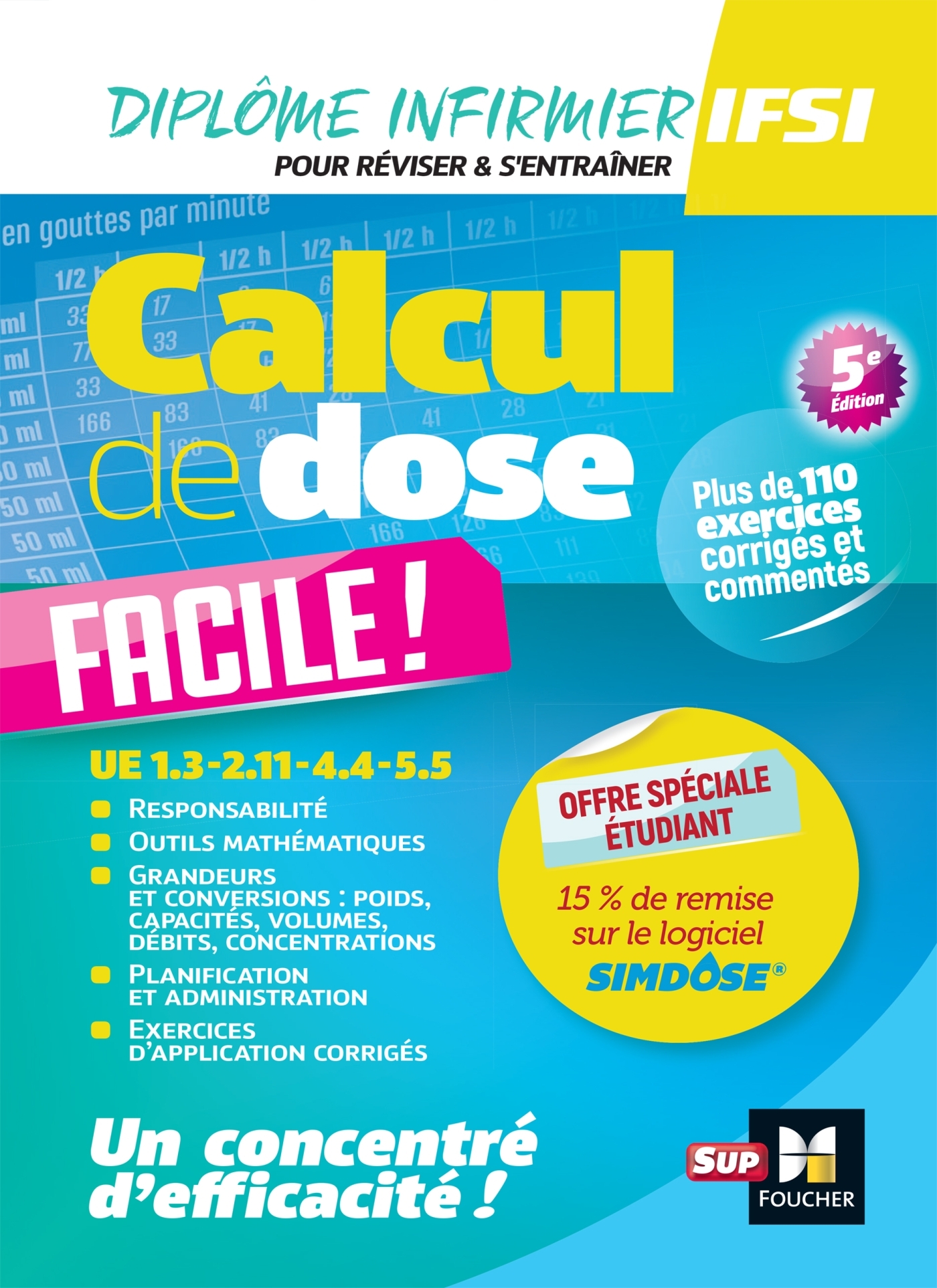 Calcul de dose facile - Infirmier en IFSI - DEI - 5e édition - Révision - Abbadi Kamel, Huriez Céline, Joué Lydia, Crevant Peter, Zaouch Houriya, Lenoir Marion, Laurent Sébastien, Laurent Sébastien-Yves - FOUCHER