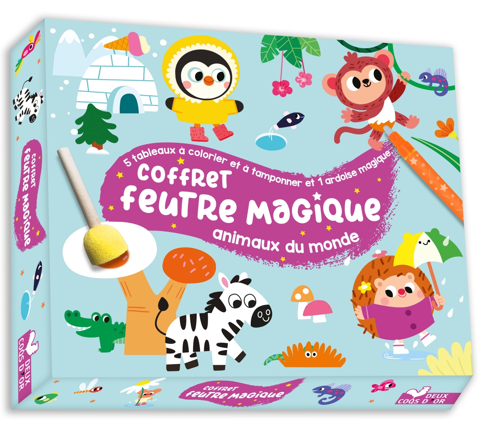 Coffret feutre magique - 5 tableaux à colorier et tamponner - coffret avec accessoires - Marine Fleury - DEUX COQS D OR