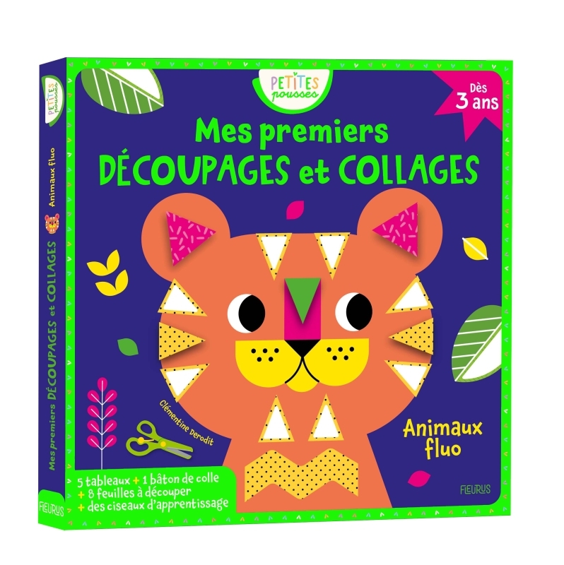 Mes premiers découpages et collages - Animaux fluo - Clémentine Dérodit - FLEURUS