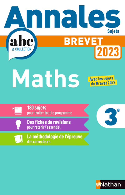 Annales Brevet 2023 Maths - Non Corrigé - Carole Feugère, Gilles Mora - NATHAN