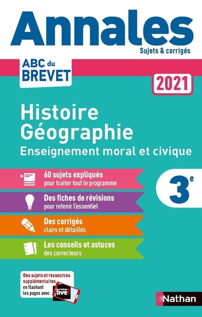 Annales Brevet 2021 Histoire Géographie Enseignement Moral et Civique - Corrigé - Grégoire Pralon, Laure Genêt, Pascal Jezequel - NATHAN