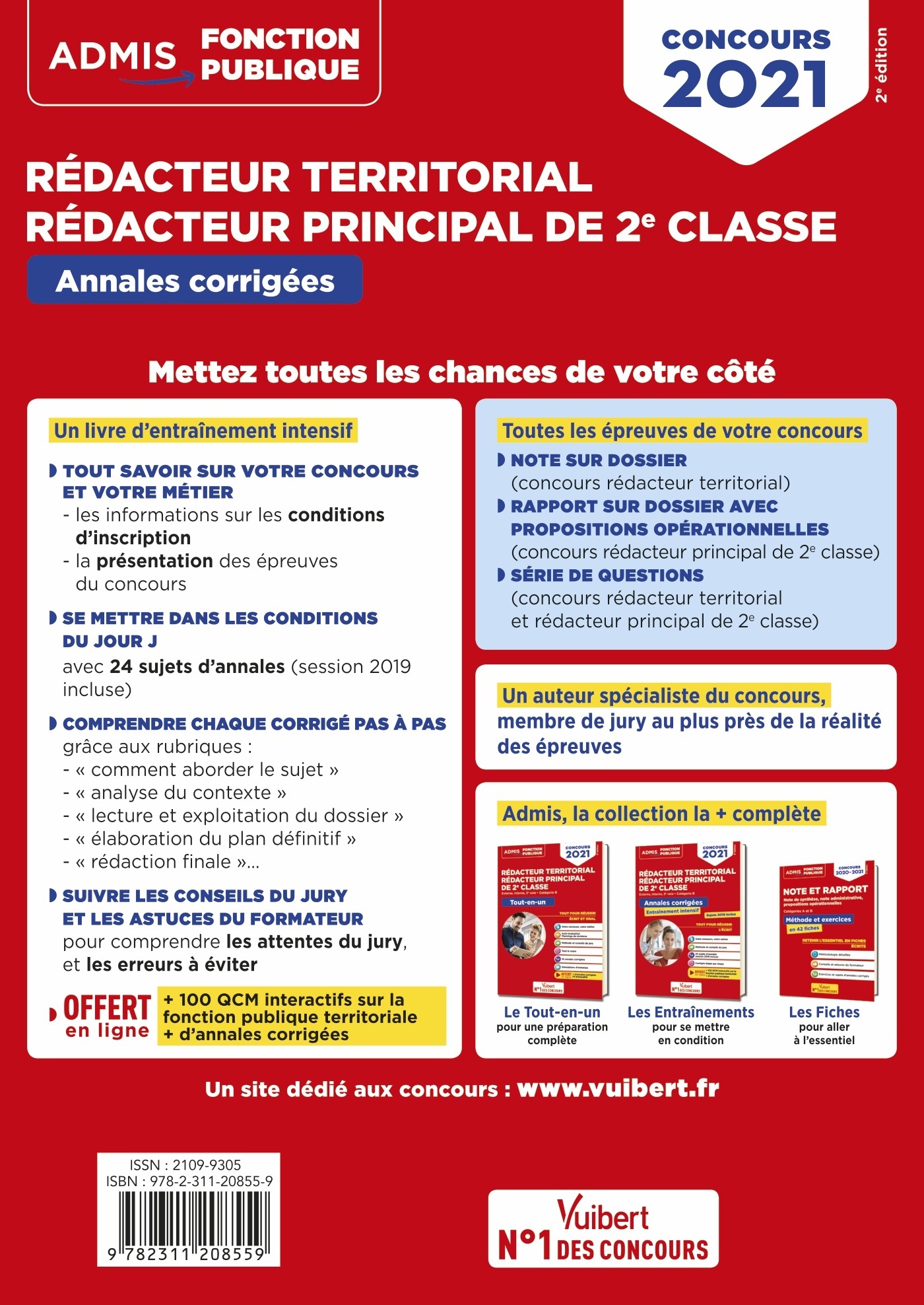 Concours Rédacteur territorial et Rédacteur principal 2e classe - Catégorie B - Annales corrigées - Olivier Bellégo - VUIBERT