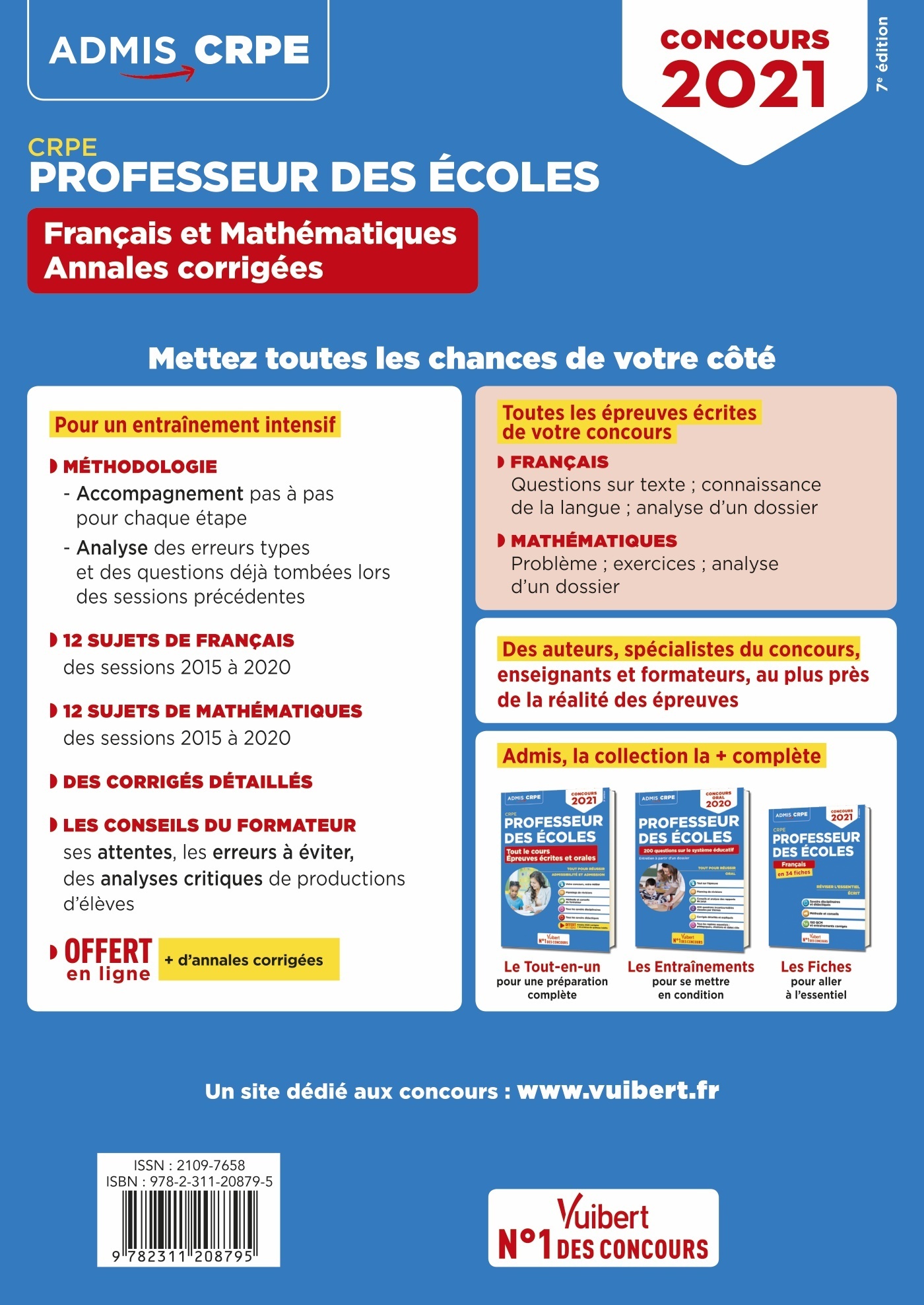 CRPE - Concours Professeur des écoles - Français et Mathématiques - Les Annales corrigées - Sessions 2015 à 2020 - Marc Loison - VUIBERT