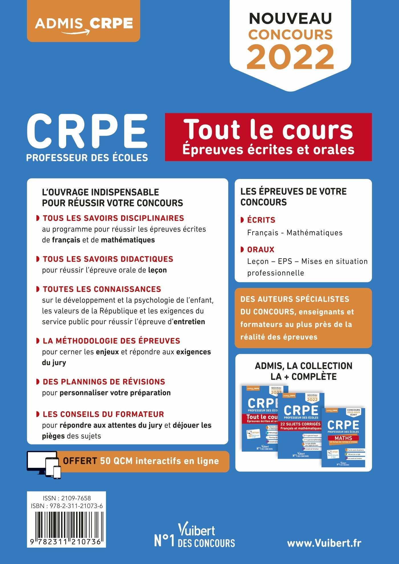 CRPE - Concours Professeur des écoles - Tout le cours des épreuves écrites et orales - Marc Loison - VUIBERT