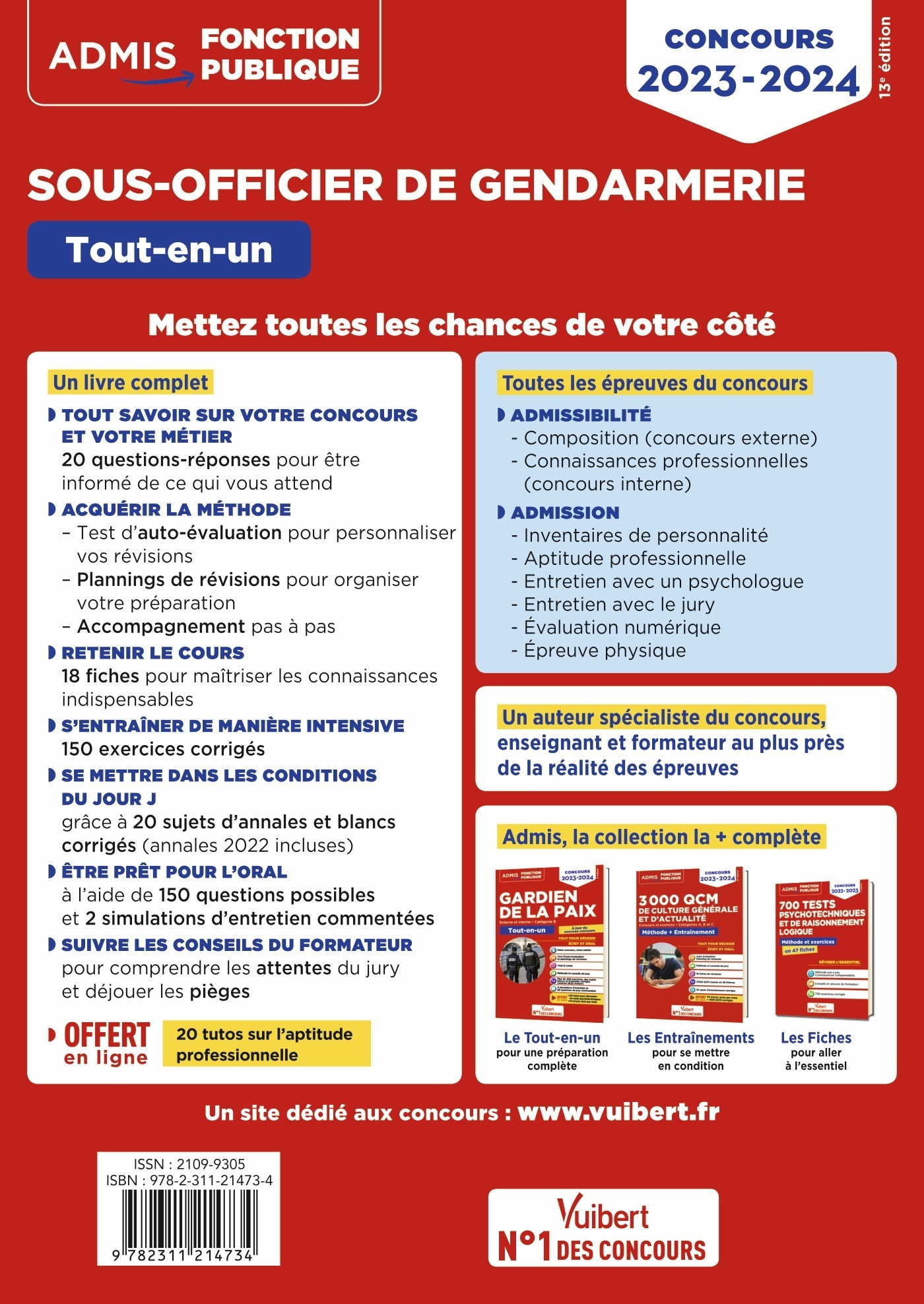 Concours Sous-officier de gendarmerie - Catégorie B - Tout-en-un - 20 tutos offerts - François Lavedan - VUIBERT