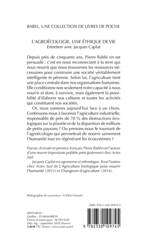 L'Agroécologie, une éthique de vie - Jacques Caplat - ACTES SUD