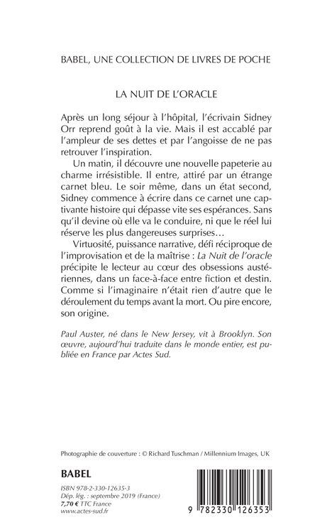 La Nuit de l'oracle - Paul Auster - ACTES SUD