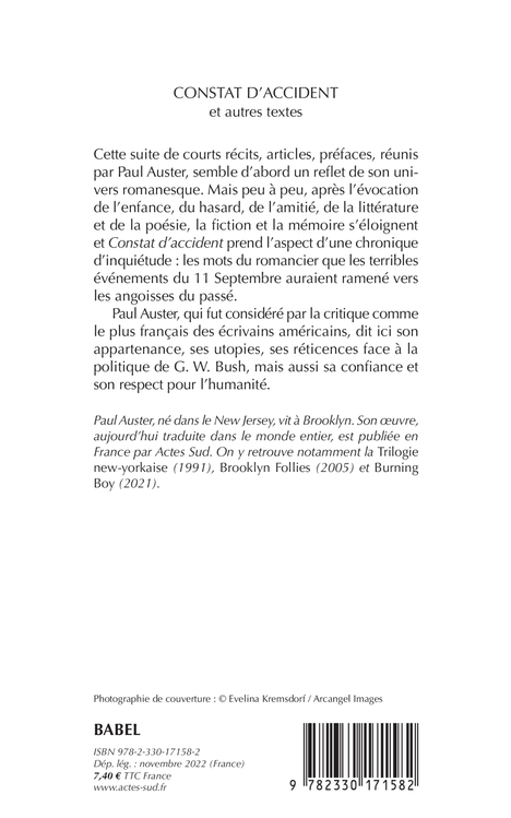 Constat d'accident - Paul Auster - ACTES SUD