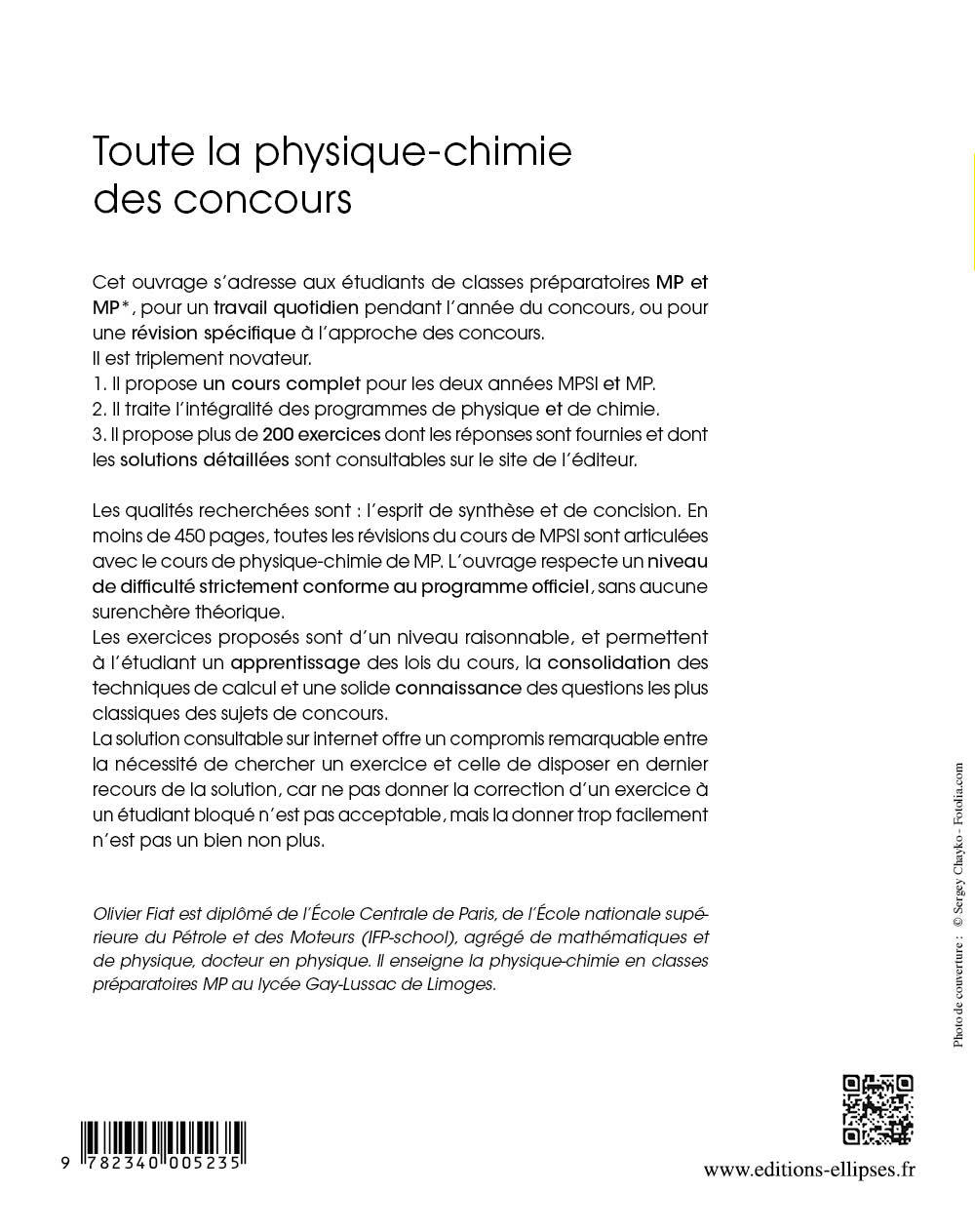 Toute la physique-chimie des concours de la filière MP - Nouveaux programmes - Olivier Fiat - ELLIPSES