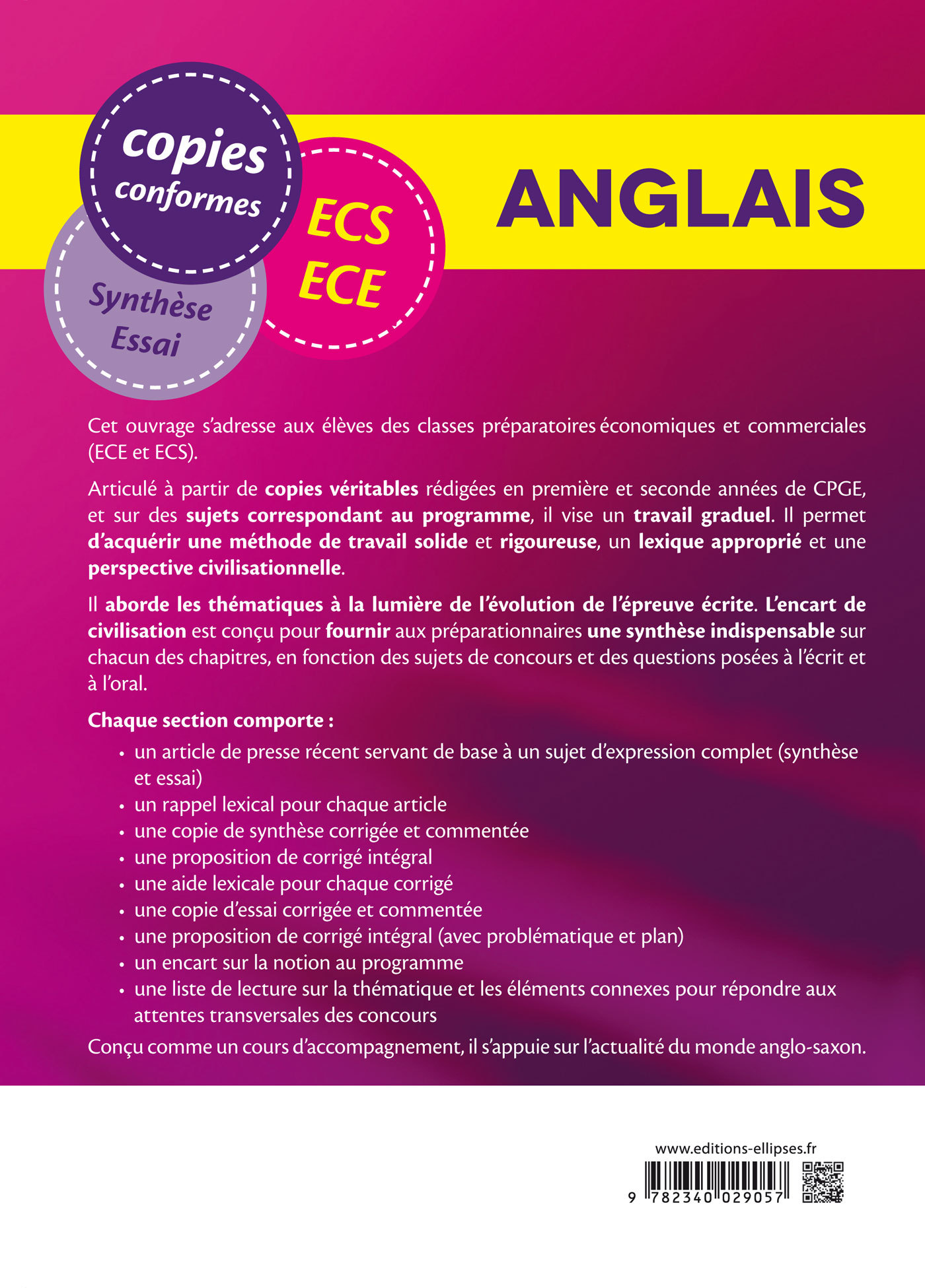 Anglais - Les meilleures copies aux Concours des Grandes Écoles de Commerce (ECS/ECE) – Épreuve d’expression écrite - Véronique Guerin-Marquez - ELLIPSES