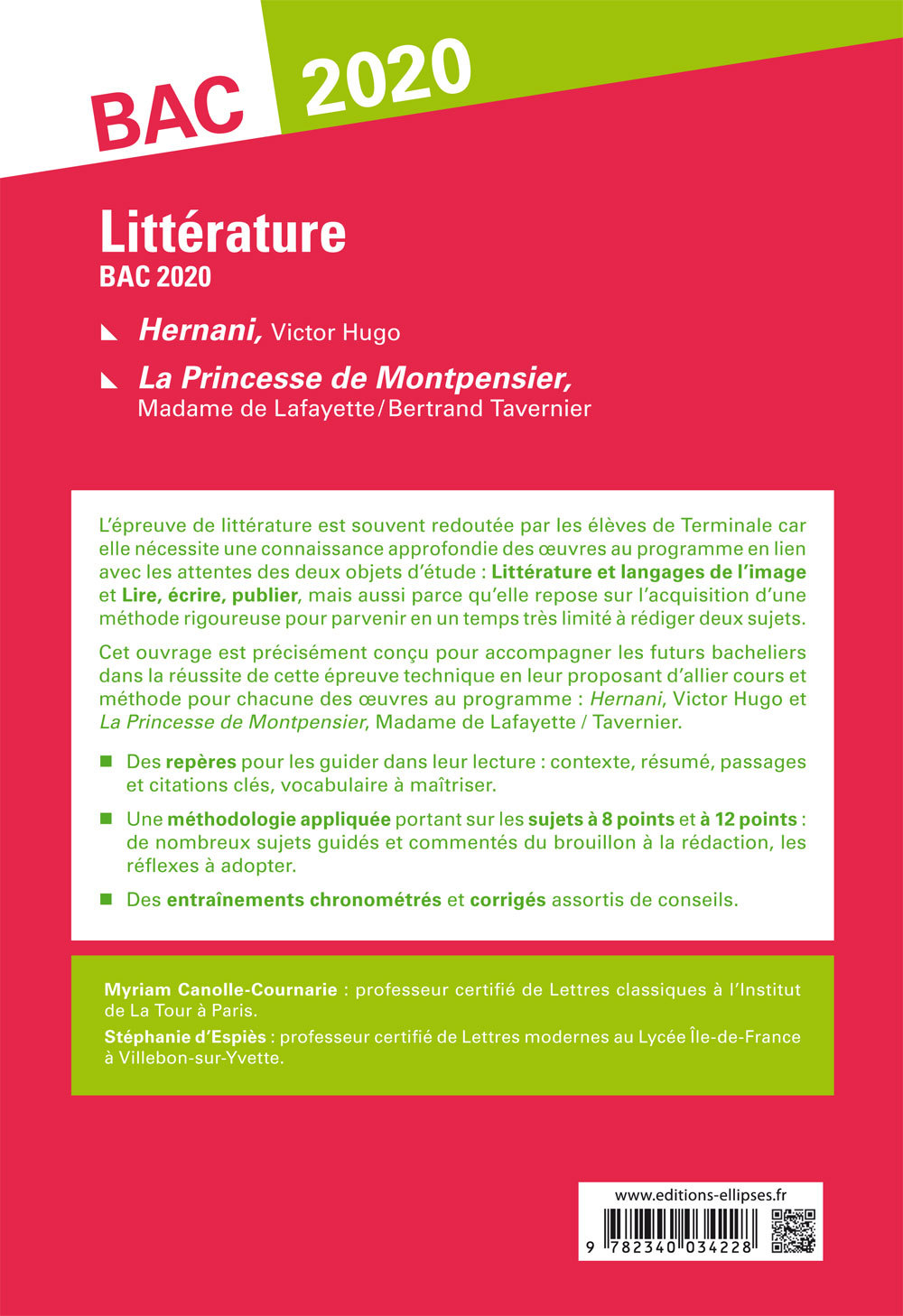 Hernani, Victor Hugo et La princesse de Montpensier, Madame de Lafayette / Bertrand Tavernier. Sujets et méthode. BAC L 2020 - Myriam Canolle-Cournarie - ELLIPSES