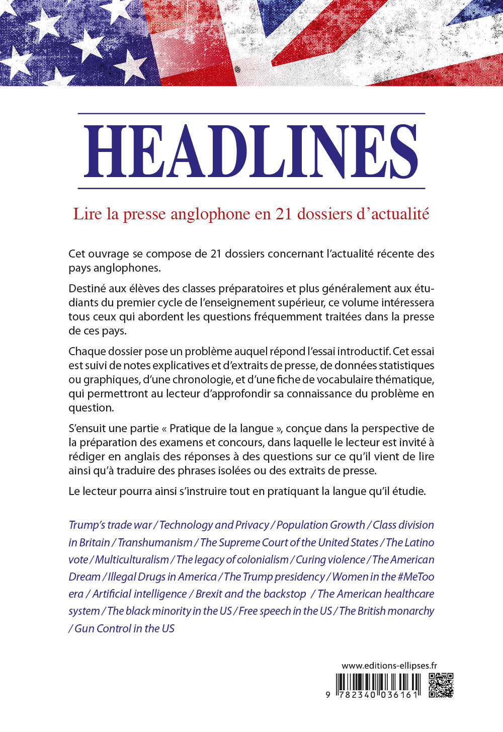 Headlines - Lire la presse anglophone en 21 dossiers d'actualité - Jean Max Thomson - ELLIPSES