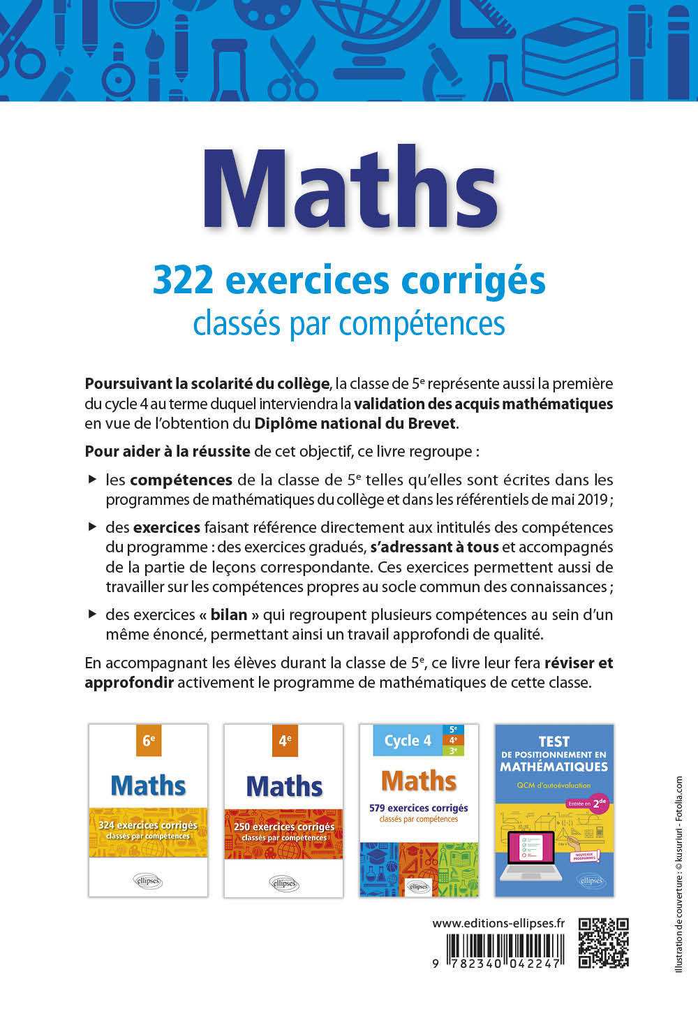 Mathématiques - 322 exercices corrigés classés par compétences - 5e - Christophe Poulain - ELLIPSES