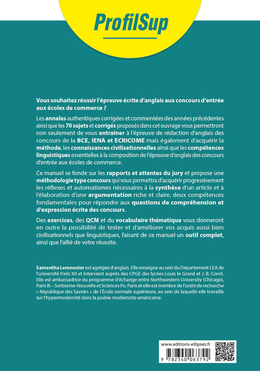 Réussir l’épreuve de rédaction en anglais aux concours d’entrée aux écoles de commerce - Samantha Lemeunier - ELLIPSES