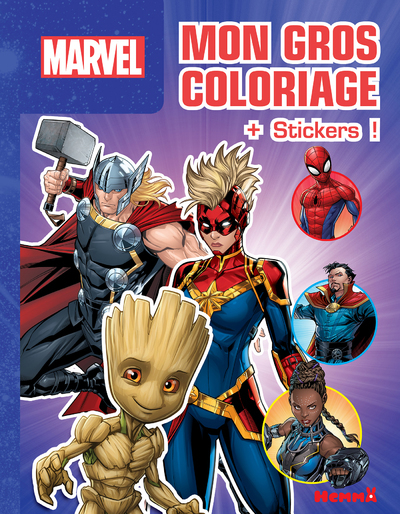 Marvel - Mon gros coloriage + stickers ! - Thor, Captain Marvel et Groot - Collectif Collectif - HEMMA