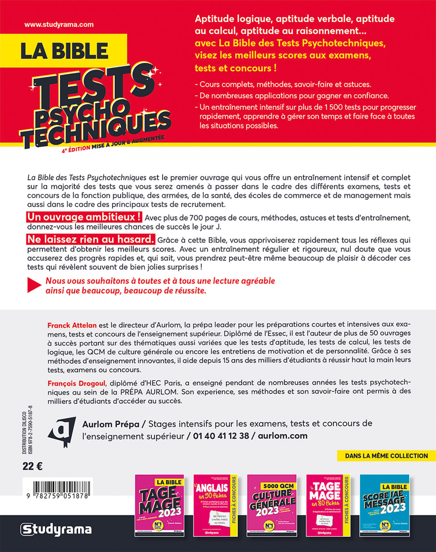 LA BIBLE : TESTS PSYCHOTECHNIQUES - ATTELAN FRANCK - STUDYRAMA