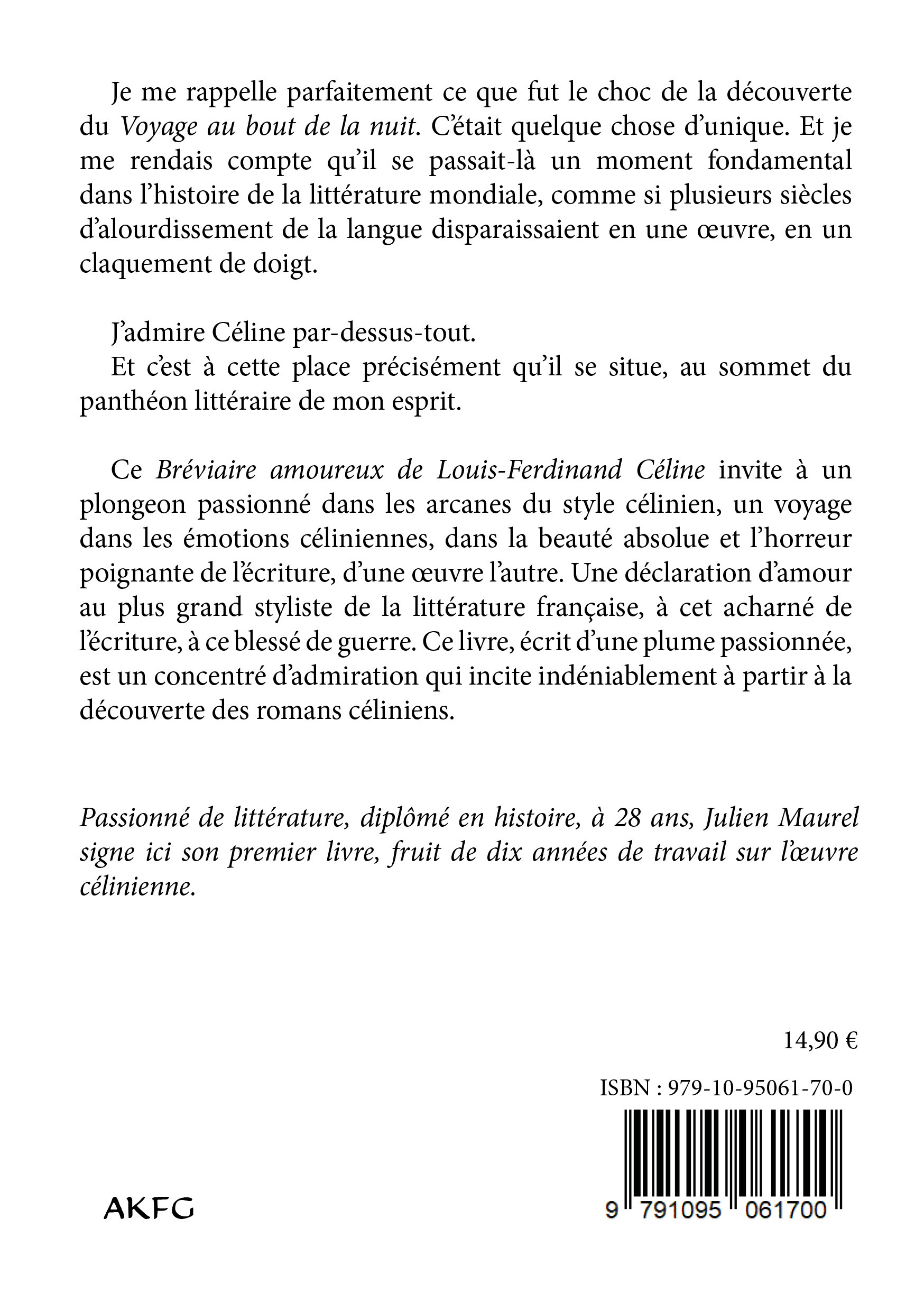 BREVIAIRE AMOUREUX DE LOUIS-FERDINAND CELINE - MAUREL JULIEN - AKFG