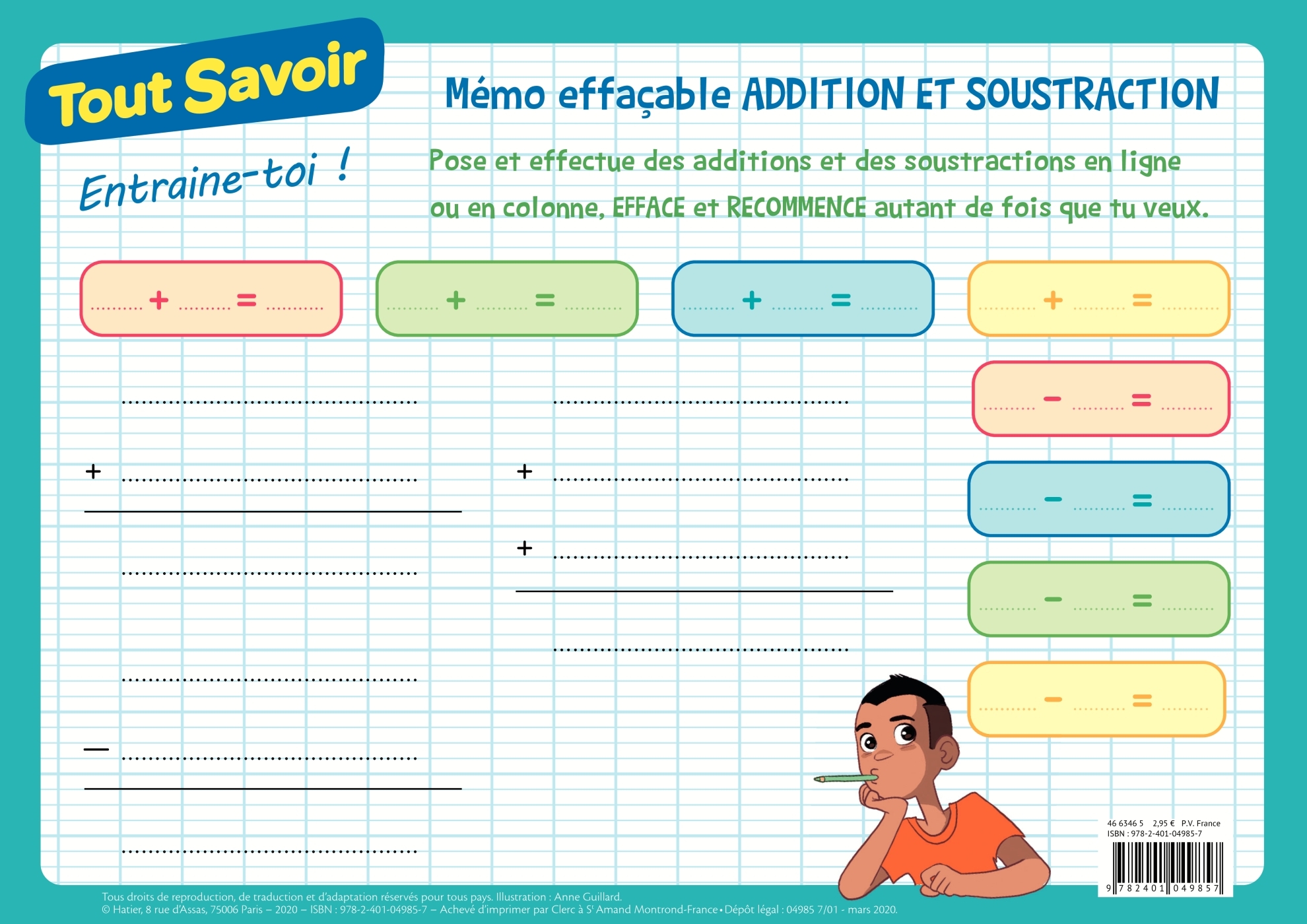 Mémo effaçable Addition et soustraction -   - HATIER