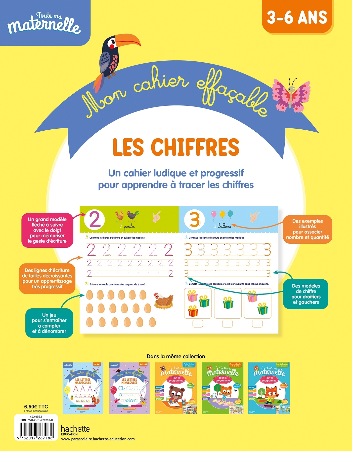 Toute ma maternelle Mon cahier effaçable d'écriture : Les chiffres 3-6 ans - Alain Boyer - HACHETTE EDUC