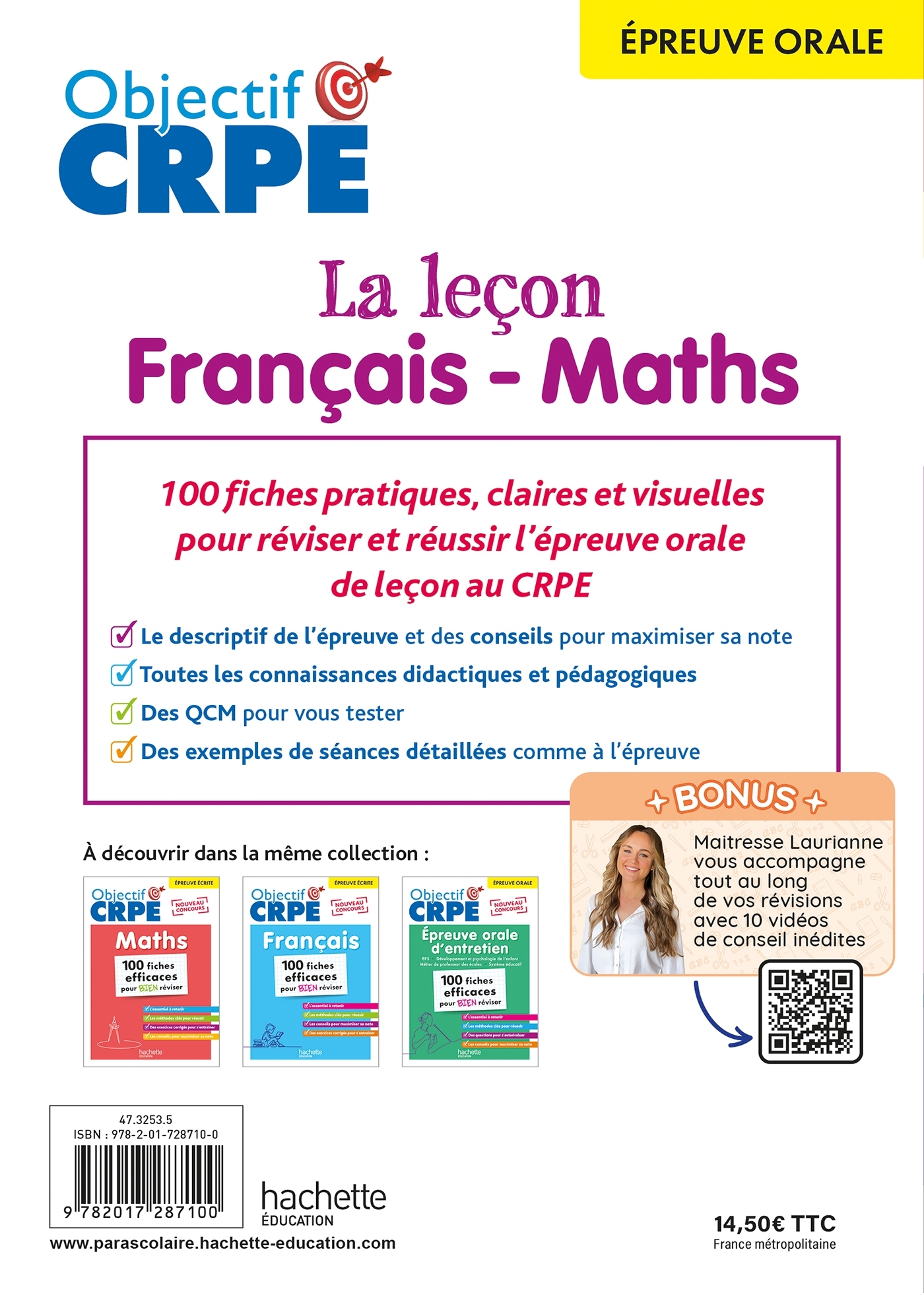 Objectif CRPE 2025 - épreuve orale de leçon - français et maths - 100 fiches pour bien réviser - Érik Kermorvant - HACHETTE EDUC