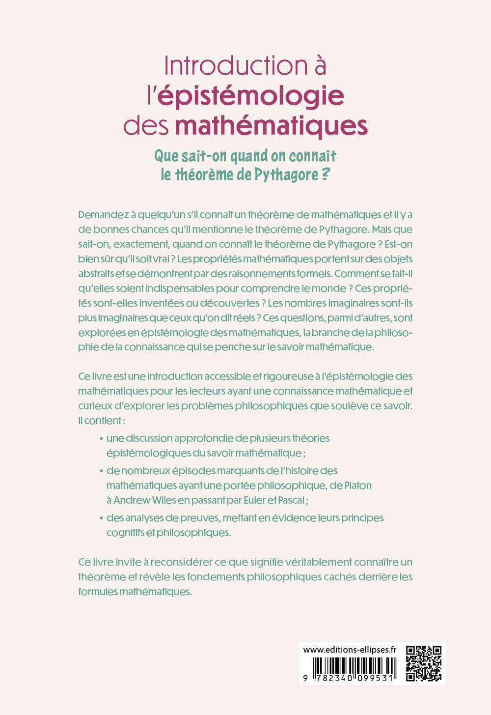 Introduction à l'épistémologie des mathématiques - OLIVIER FOUQUET - ELLIPSES