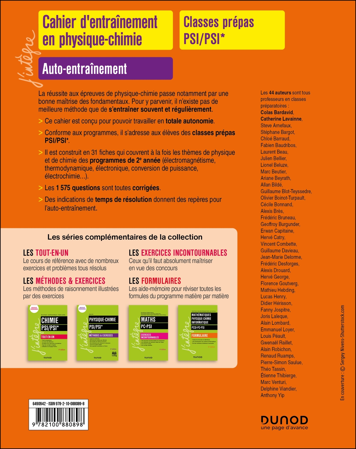 Cahier d'entrainement en physique-chimie PSI - BARDAVID COLAS - DUNOD