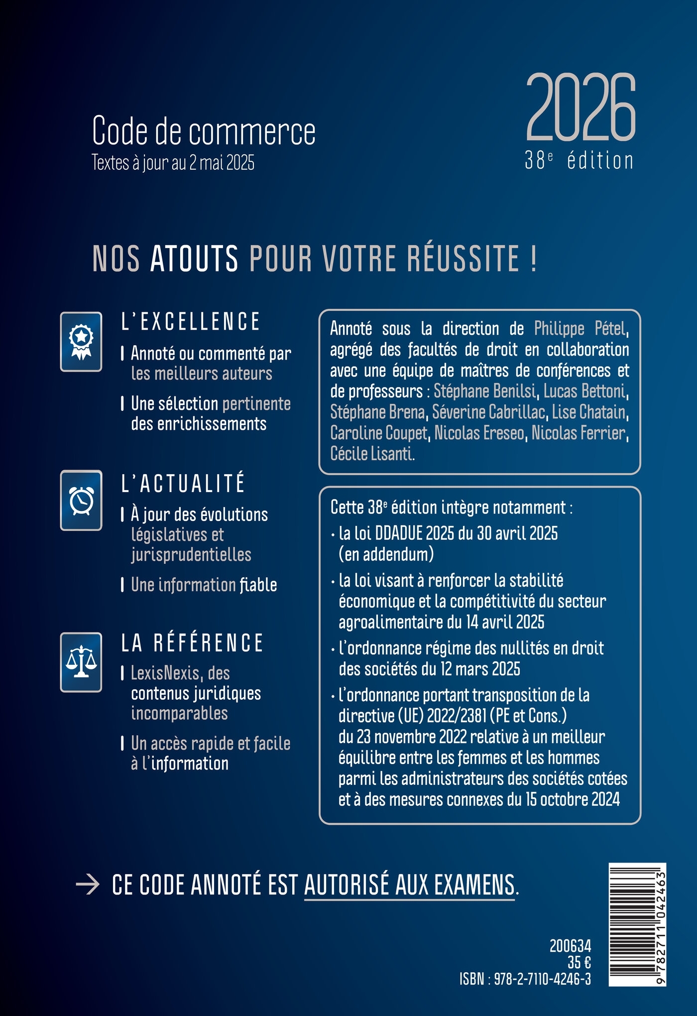Code de commerce 2026 - Philippe Pétel (sous dir.), Cécile Lisanti, Stéphane Benilsi, Lucas Bettoni, Séverine Cabrillac, Lise Chatain, Caroline Coupet, Stéphane Brena, Nicolas Eréséo, Nicolas Ferrier - LEXISNEXIS