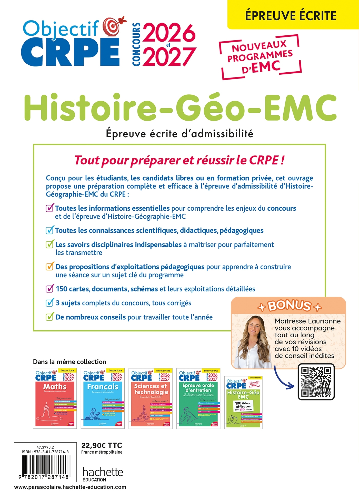Objectif CRPE 2026-2027 - Histoire Géographie-EMC  - épreuve écrite d'admissibilité - Laurent Bonnet, Julien Cuminetto - HACHETTE EDUC
