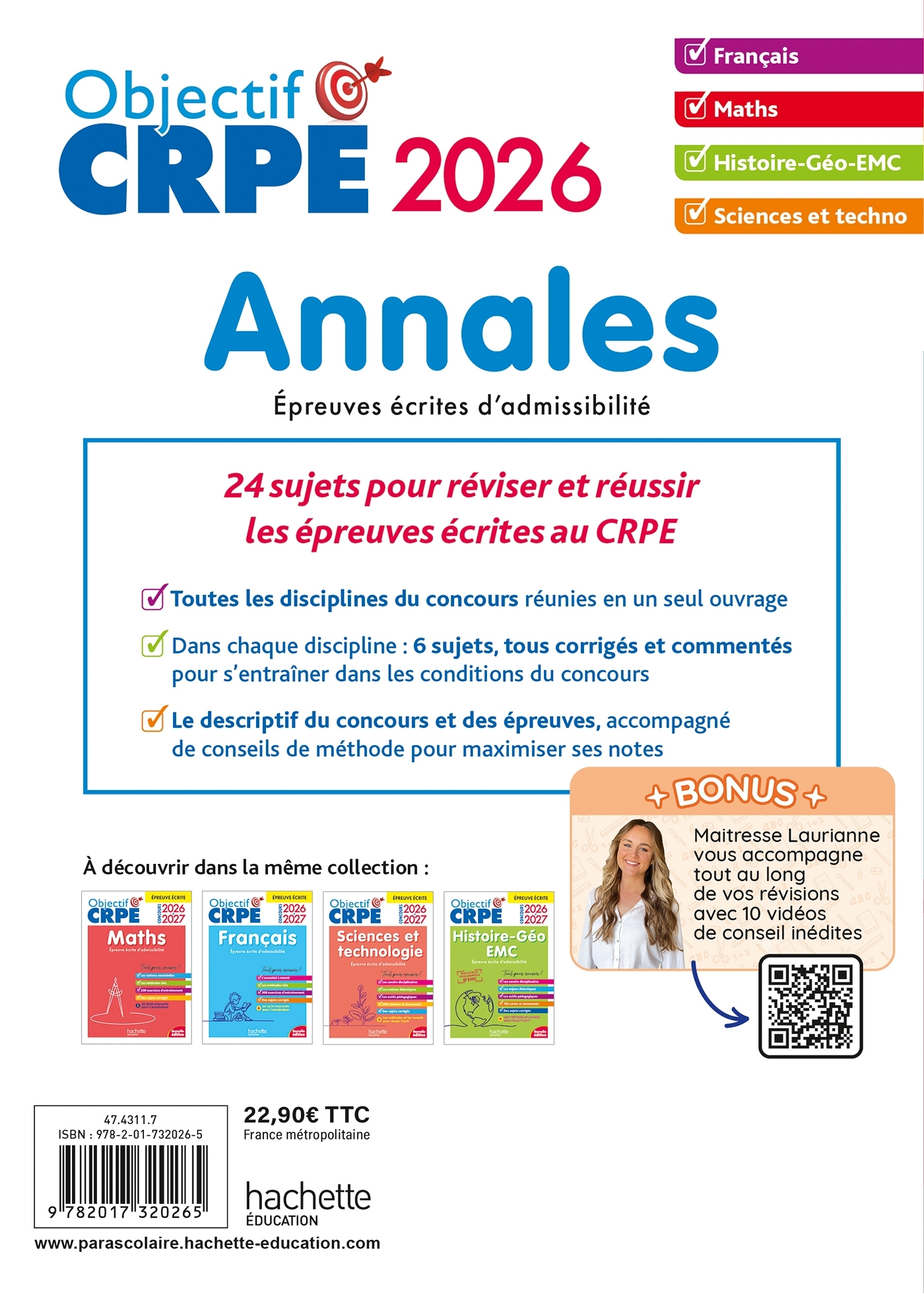 Objectif CRPE - Annales Toutes les épreuves écrites : Français-Maths-HG-Sciences et technologie 2026 - Elise Hennion-Brung, Philippe Savina, Pascale Lopez, Érik Kermorvant, Joseph Sansonetti, Jean-Christophe Tomasi, Laurent Bonnet, Julien Cuminetto, Soria
