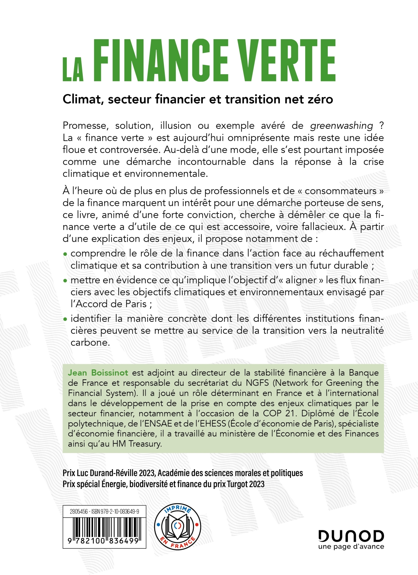 La finance verte - Jean Boissinot - DUNOD