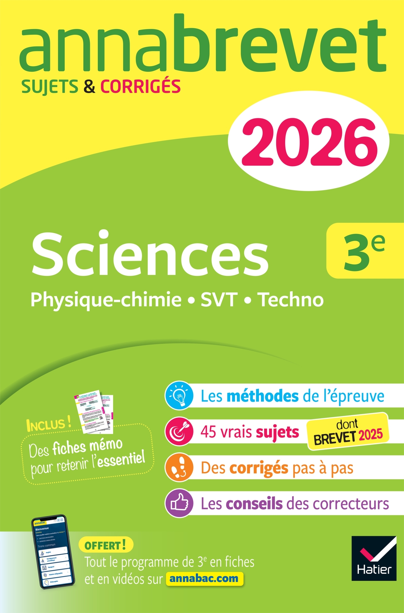 Annales du brevet 2026 - Annabrevet Sciences (Physique-chimie, SVT, Technologie) 3e - Nouveau brevet - Nadège Jeannin, Sonia Madani, Nicolas Nicaise - HATIER