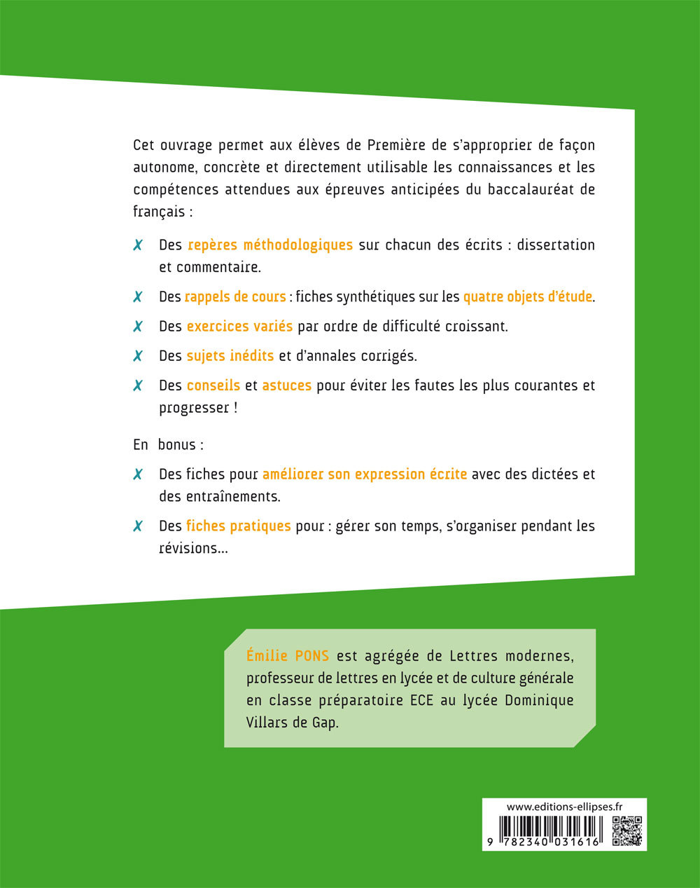 Français - Première - Nouveaux programmes - Emilie Pons, Émilie Violette Pons - ELLIPSES