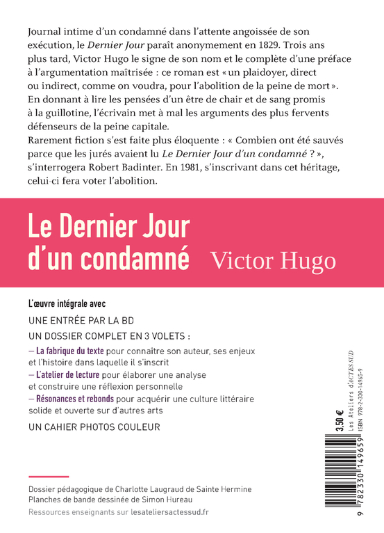 Le Dernier jour d'un condamné - Victor Hugo, Charlotte Laugraud de sainte-hermine - ACTES SUD