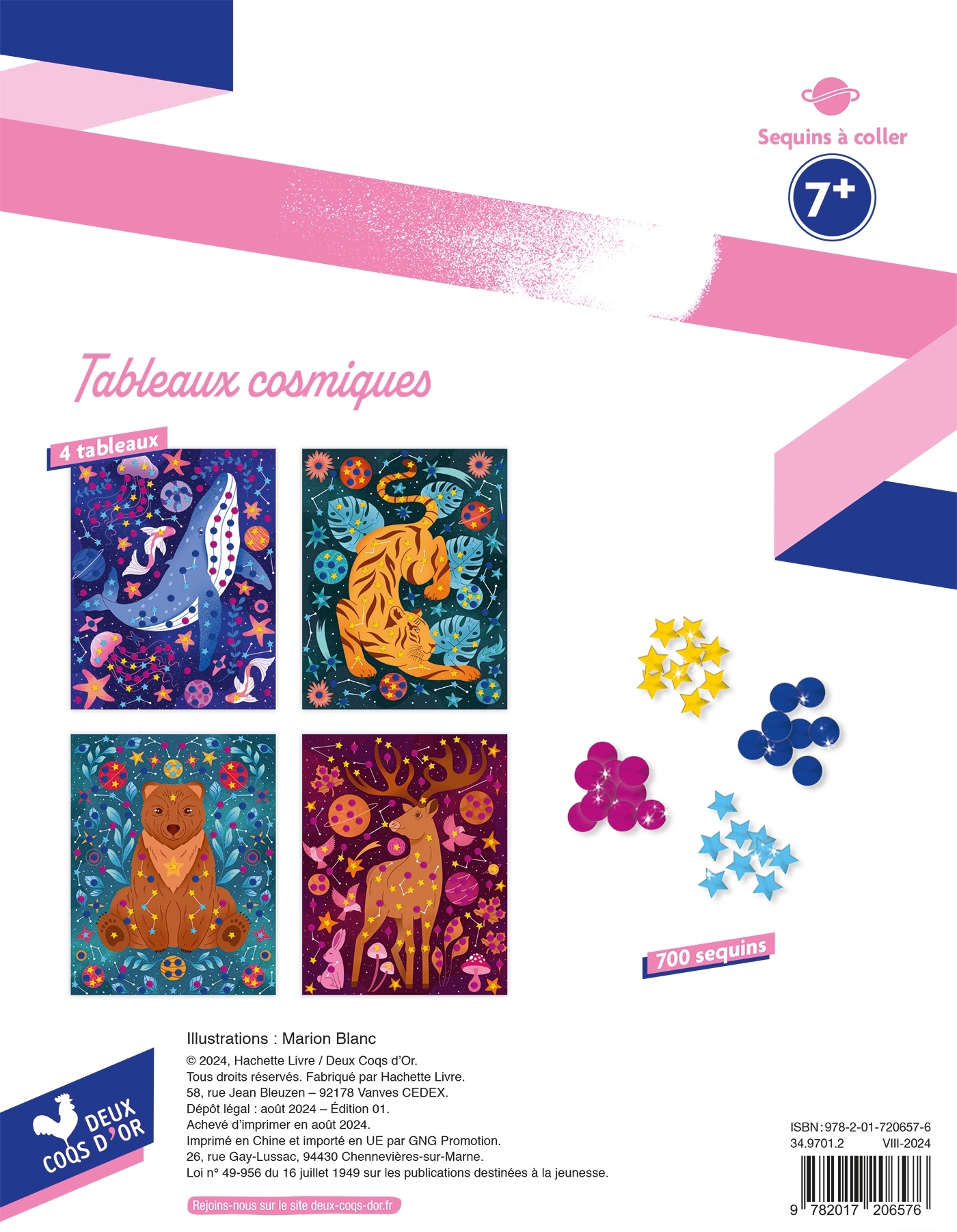 Les ateliers de Marion Blanc - Sequins à coller - Tableaux cosmiques  - pochette avec accessoires - BLANC MARION - DEUX COQS D OR