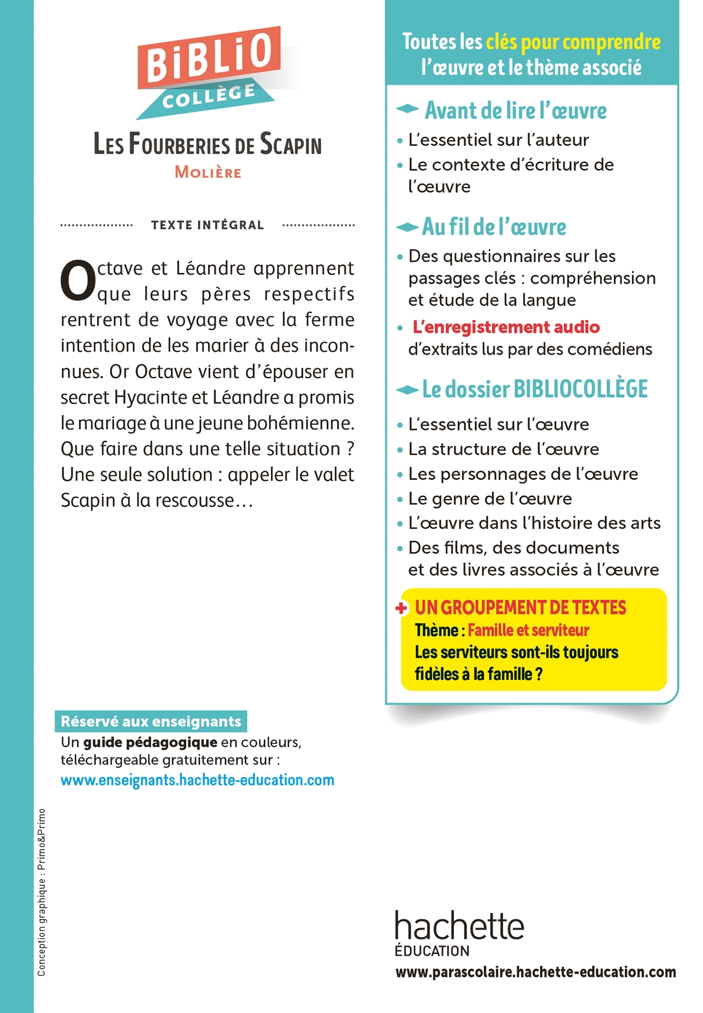 Bibliocollège - Les Fourberies de Scapin, Molière - Jean-Baptiste Molière (Poquelin dit), Anne-France Grénon, Cécile Meneu - HACHETTE EDUC