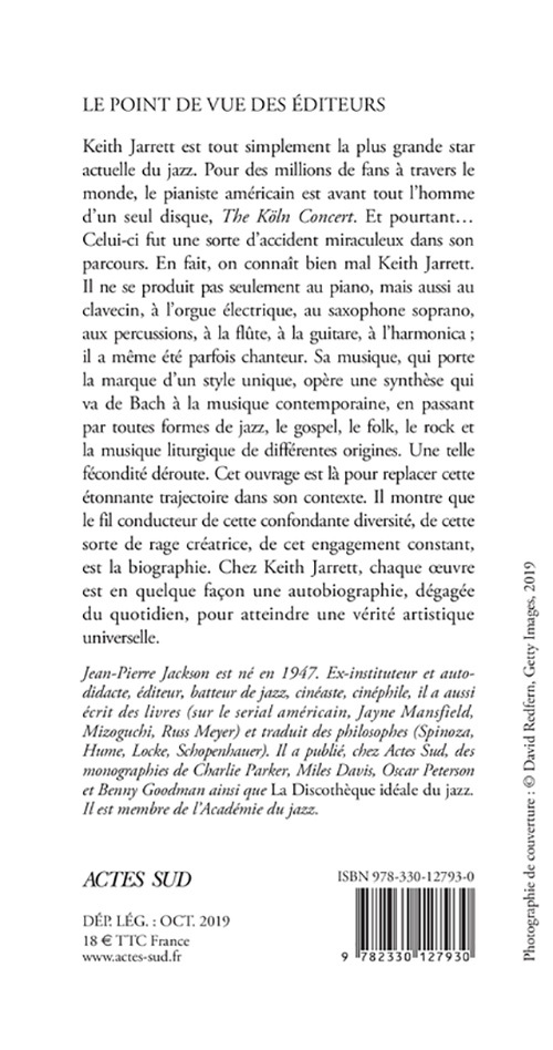Keith Jarrett - Jean-pierre Jackson, Bertrand Dermoncourt - ACTES SUD